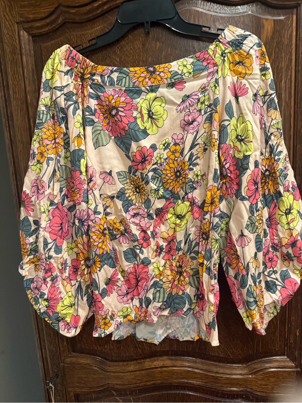 Sugarlips Floral Off-Shoulder Puff Sleeve Top - Pink, Yellow, Green